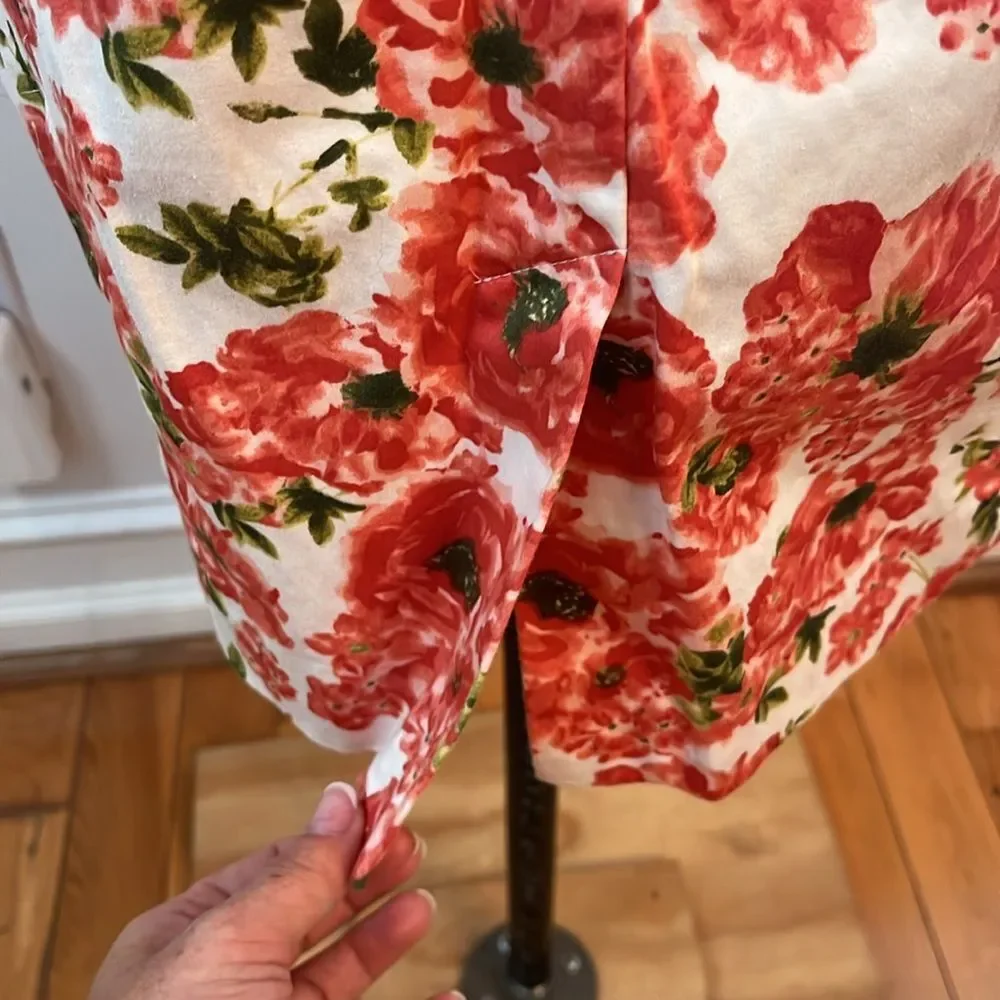 Talbots White and Coral Floral Sleeveless Midi Dress